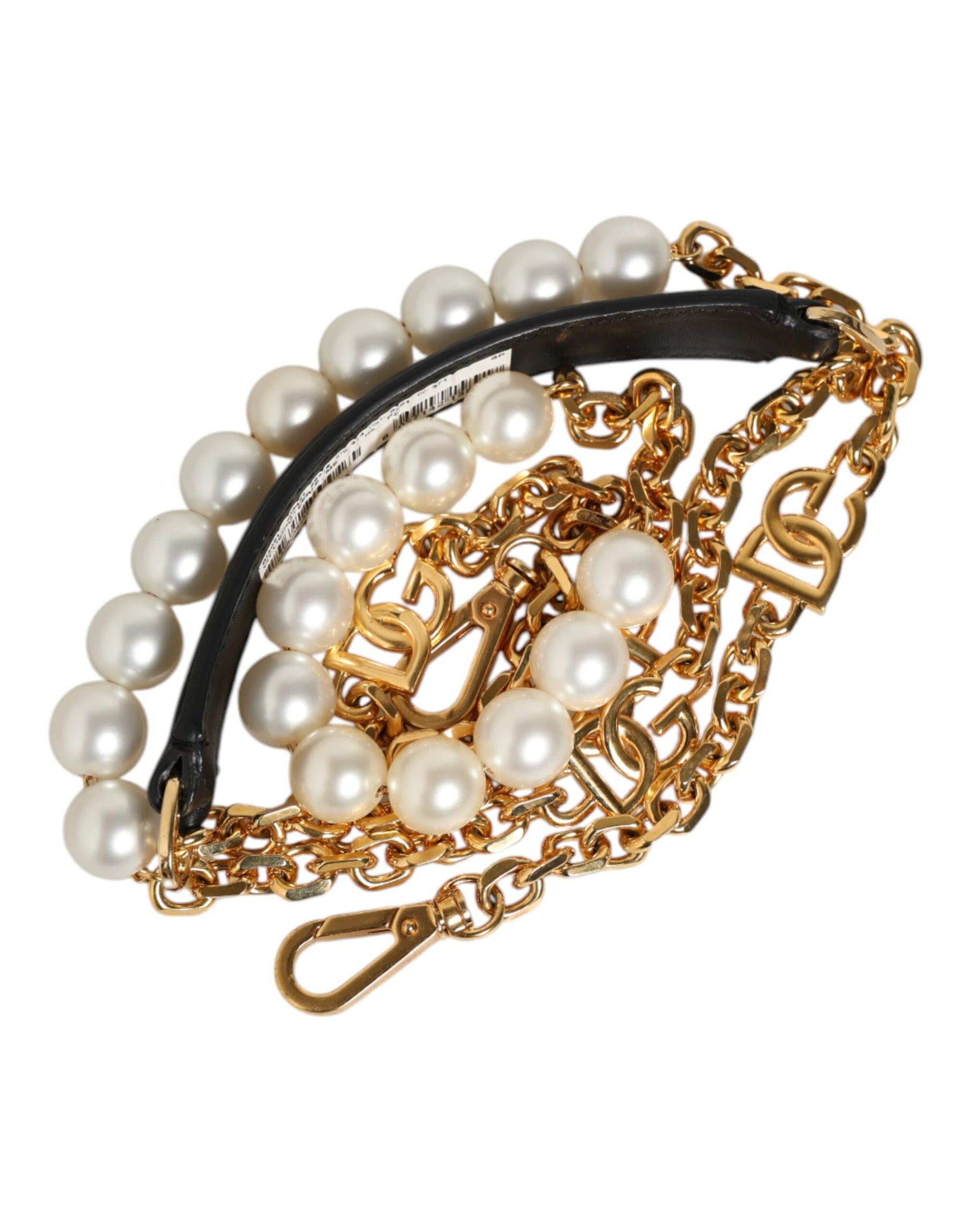 Dolce & Gabbana Schwarzes Leder Goldkette Tasche Accessoire Schulterriemen