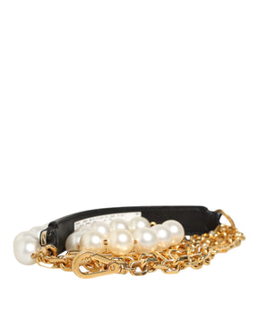 Dolce & Gabbana Schwarzes Leder Goldkette Tasche Accessoire Schulterriemen
