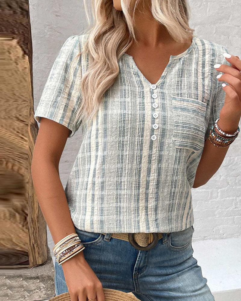 Classy V-Neck Short Sleeve Top - Frischer Herbsts-Look mit Komfort