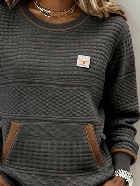 Kuscheliger Winter Damen Pullover grau braun mit Kängurutasche