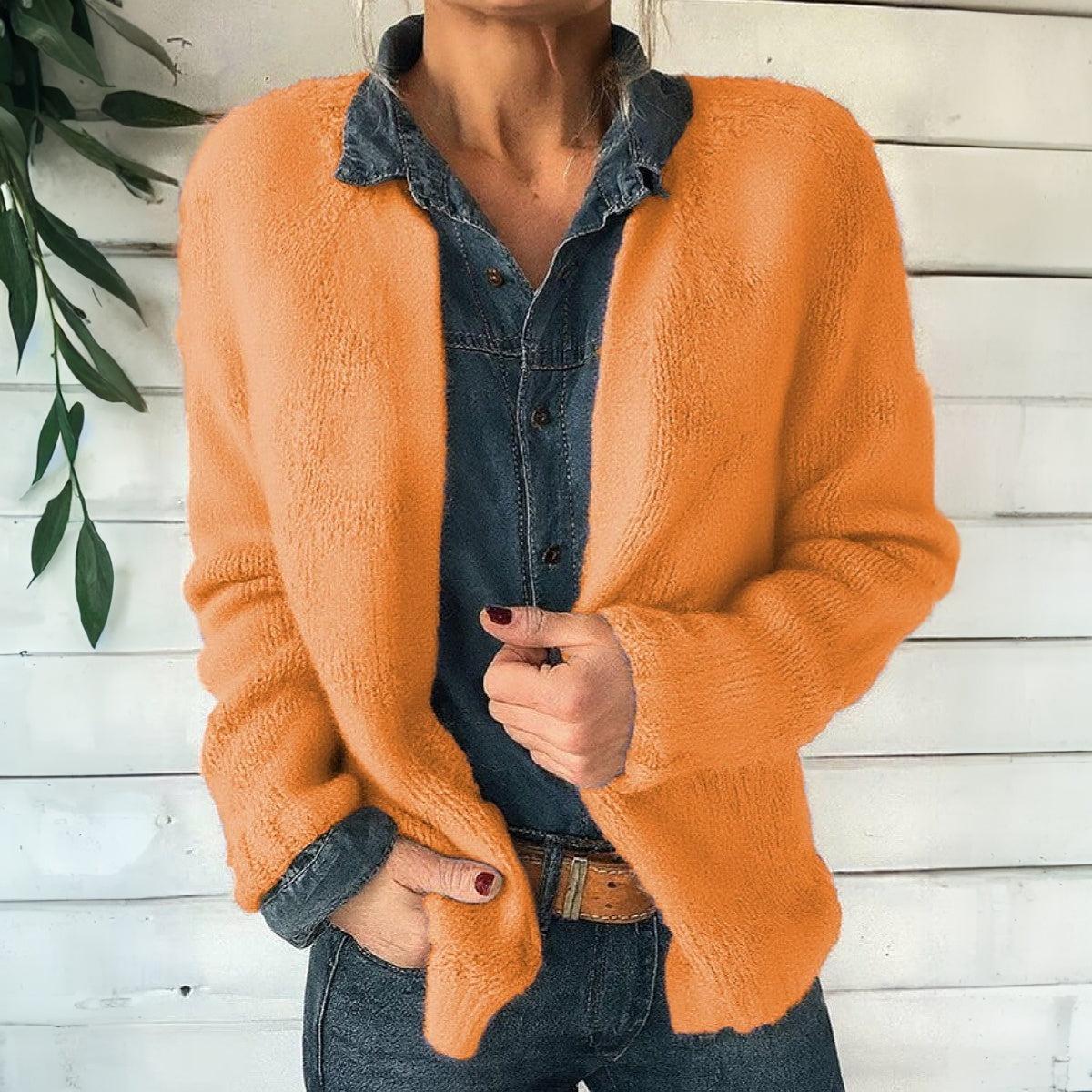 Herbstshafter Orange Long Sleeve Plain Cardigan - Komfort trifft Stil