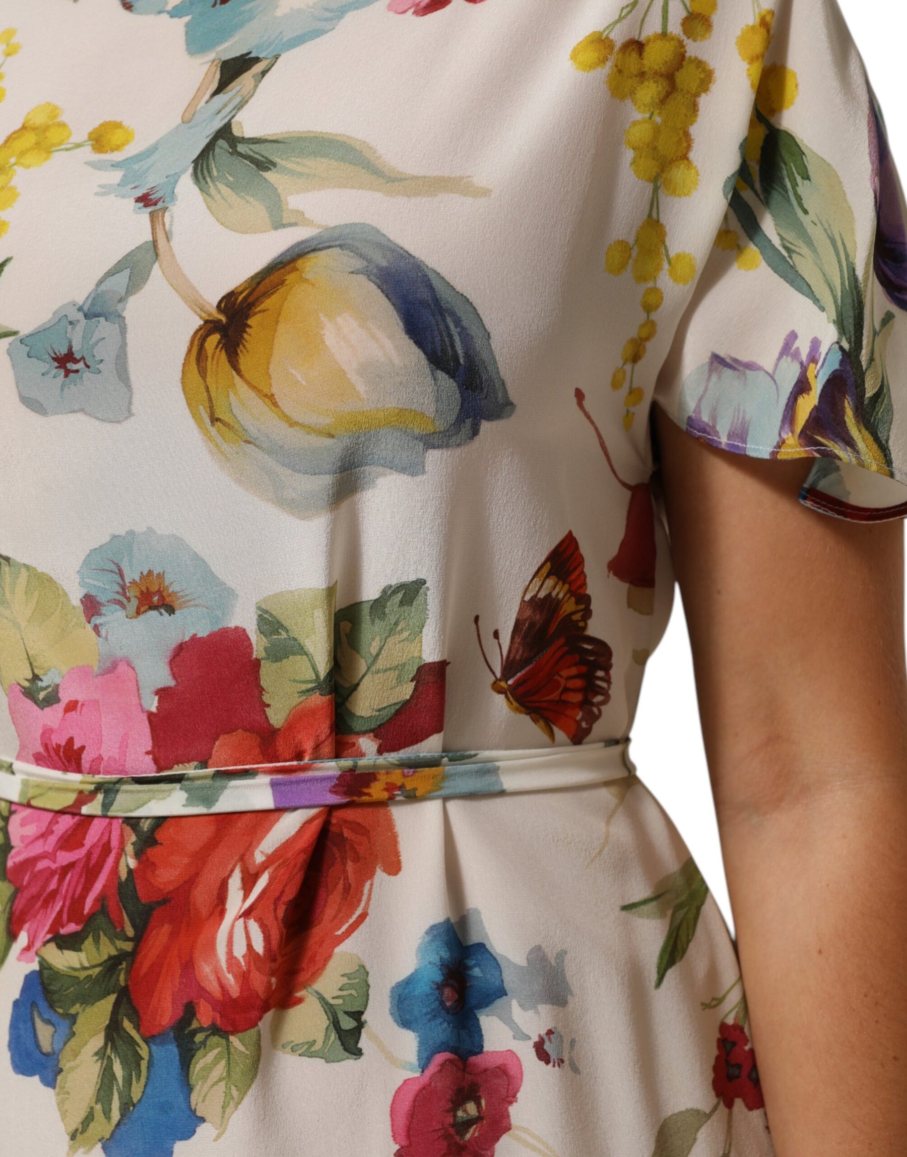 Dolce & Gabbana Weißes Seidenmantelkleid mit Blumenmuster und langem Kleid