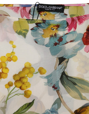 Dolce & Gabbana Weißes Seidenmantelkleid mit Blumenmuster und langem Kleid