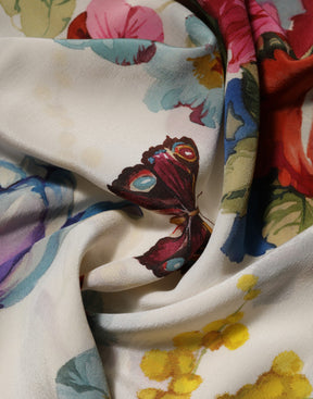 Dolce & Gabbana Weißes Seidenmantelkleid mit Blumenmuster und langem Kleid