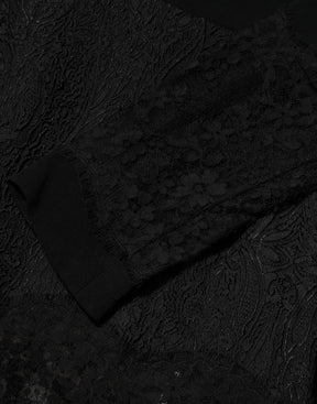 Dolce & Gabbana Schwarzes geblümtes Kleid mit Spitzenbesatz in A-Linie