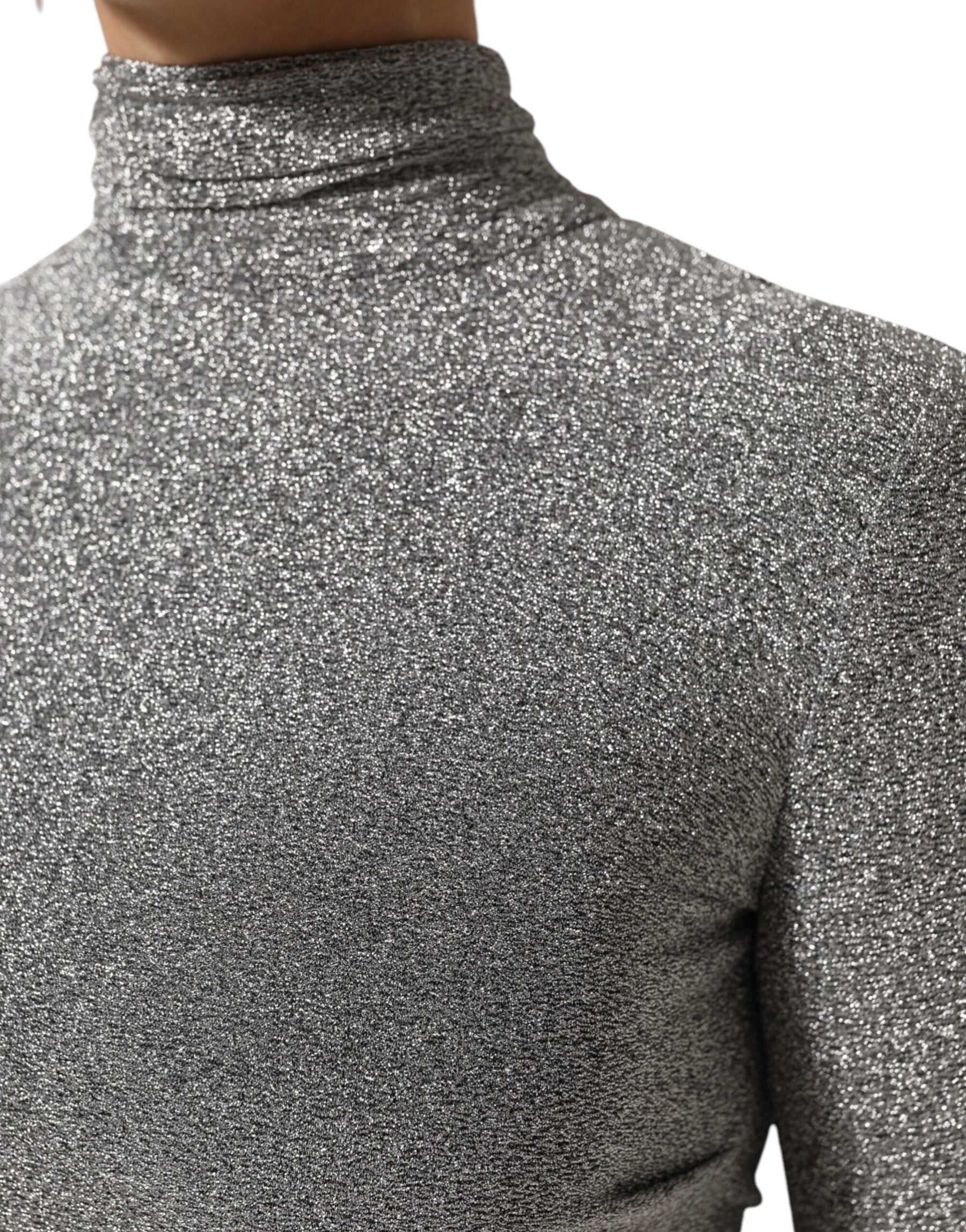 Dolce & Gabbana Graues Nylon Bodycon Etuikleid mit langen Ärmeln