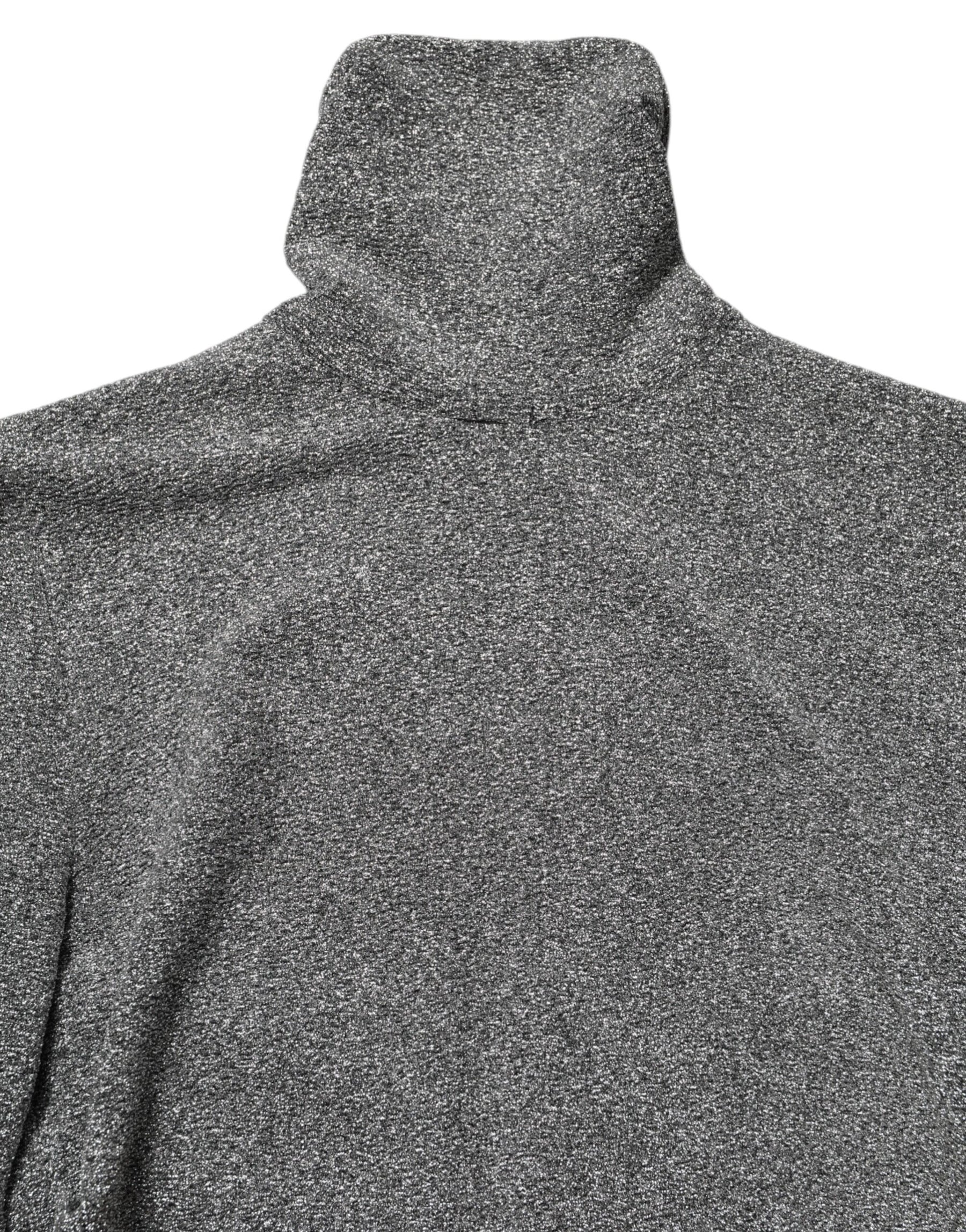 Dolce & Gabbana Graues Nylon Bodycon Etuikleid mit langen Ärmeln