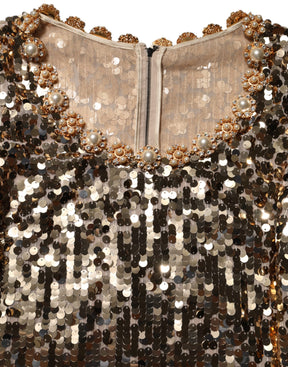 Dolce & Gabbana Goldfarbenes paillettenbesetztes Nylon-Minikleid in A-Linie