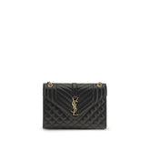 Saint Laurent Schwarze Kalbshaut Bos Taurus Schultertasche