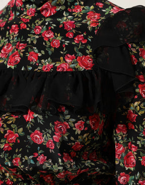 Dolce & Gabbana Schwarzes Blusentop mit Blumendruck und langen Ärmeln