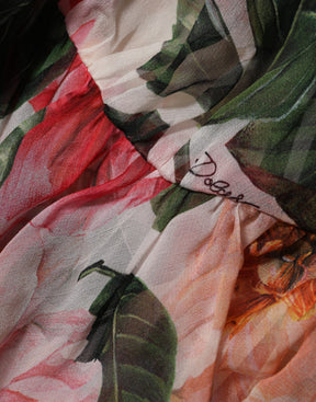 Dolce & Gabbana Rosa Kamelien bedrucktes Seidenblusentop mit V-Ausschnitt