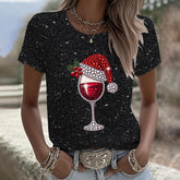 Festliches Strass-Weinglas-T-Shirt - Perfekt für gemütliche Herbsttage