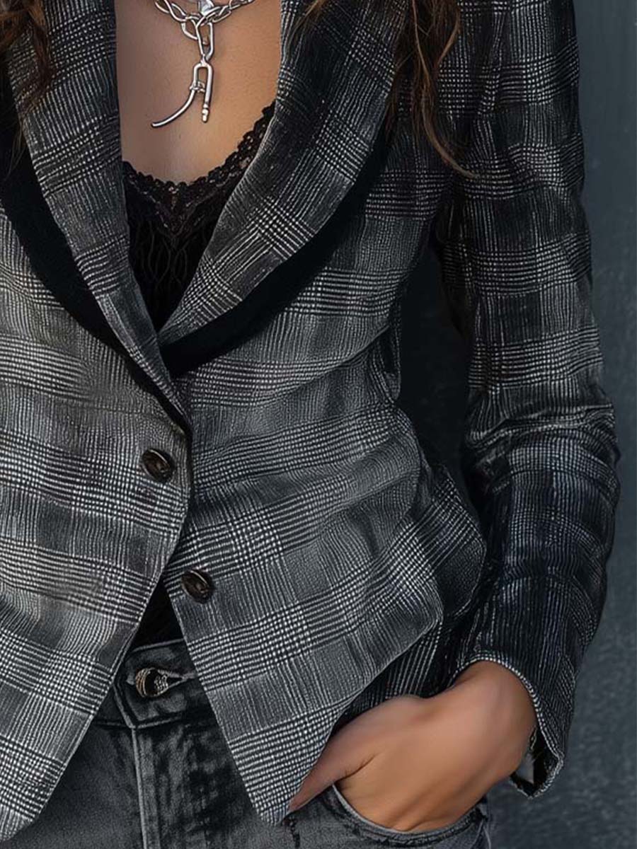 Winterlicher Luxus Samt-Blazer im Grau-Karo-Design - Elegant & Modern