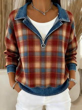 Kuscheliges Karo-Winter-Sweatshirt mit Denim-Kragen