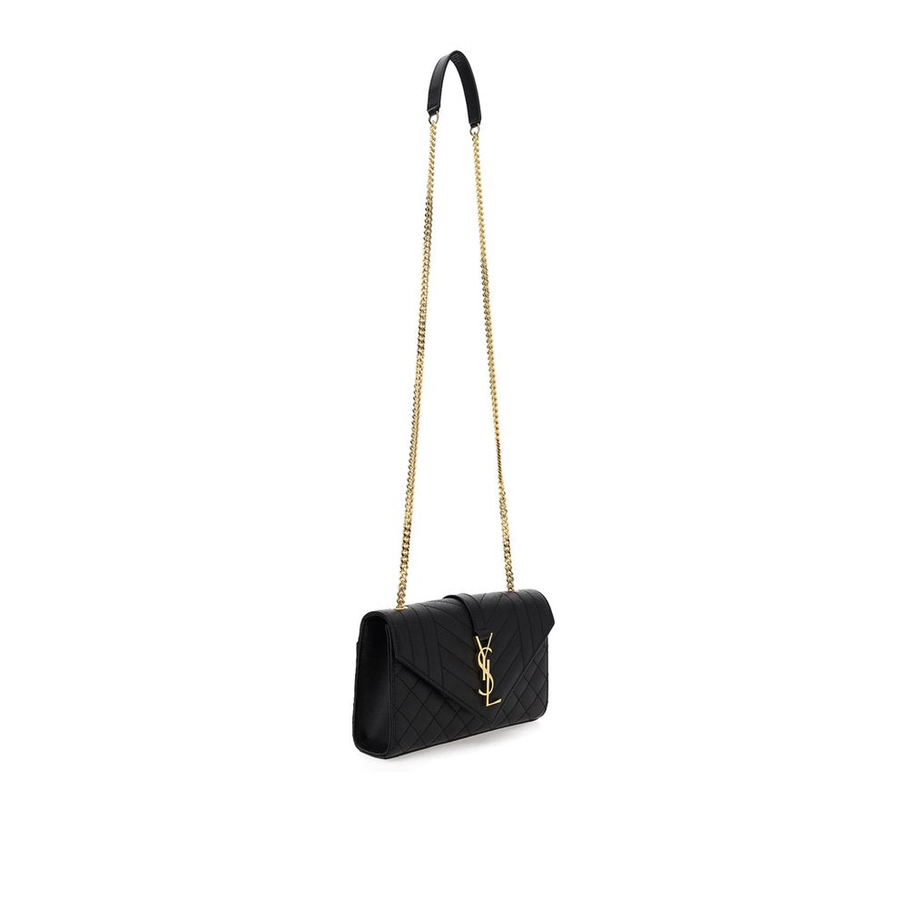 Saint Laurent Schwarze Kalbshaut Bos Taurus Schultertasche
