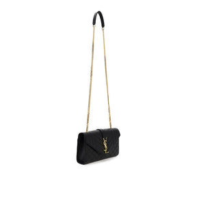 Saint Laurent Schwarze Kalbshaut Bos Taurus Schultertasche
