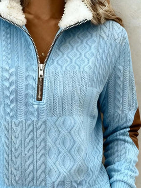 Kuscheliges Winter Damen Sweatshirt hellblau mit Sherpa-Kragen