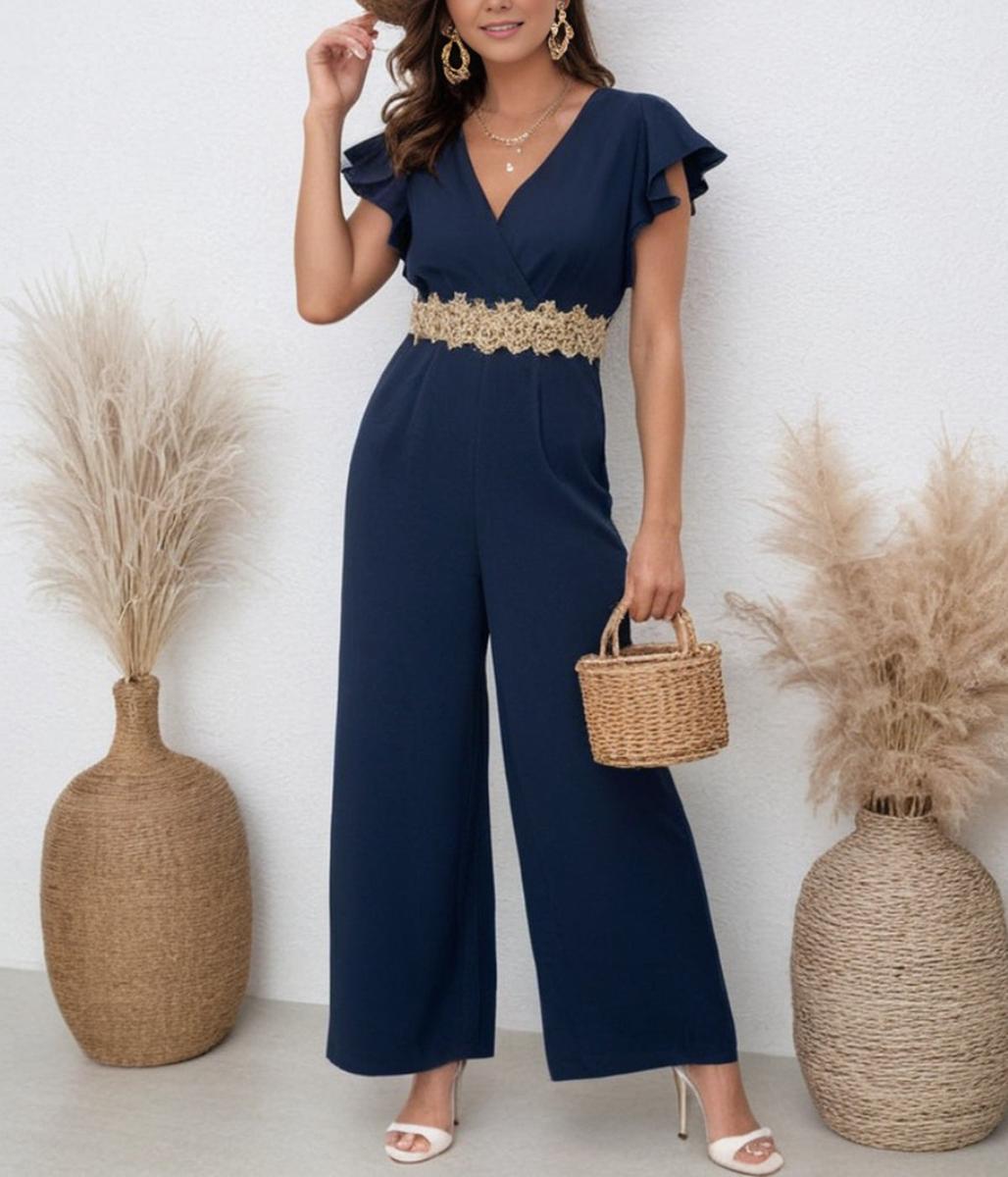 Chicer Blue Plain ärmelloser Jumpsuit - Ihr stilvoller Herbstsbegleiter