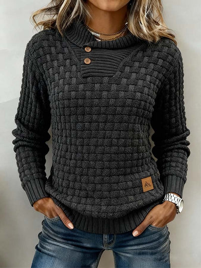 Warmer Damen Winterpullover mit Kragen in Anthrazit