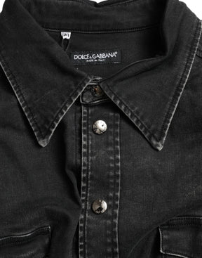 Dolce & Gabbana Schwarzes Langarm-Jeanshemd aus Baumwolle