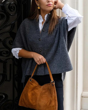 Herbstlicher Chic: Grey Short Sleeve Poncho Cardigan - Stilvoll & Komfortabel