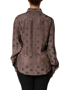 Dolce & Gabbana Langärmliges Logo-Hemd mit Kragen in Braun