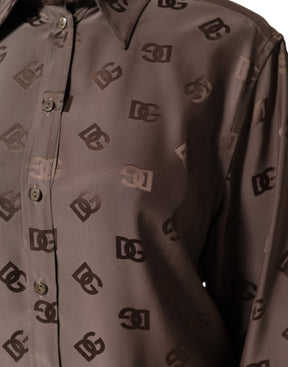Dolce & Gabbana Langärmliges Logo-Hemd mit Kragen in Braun