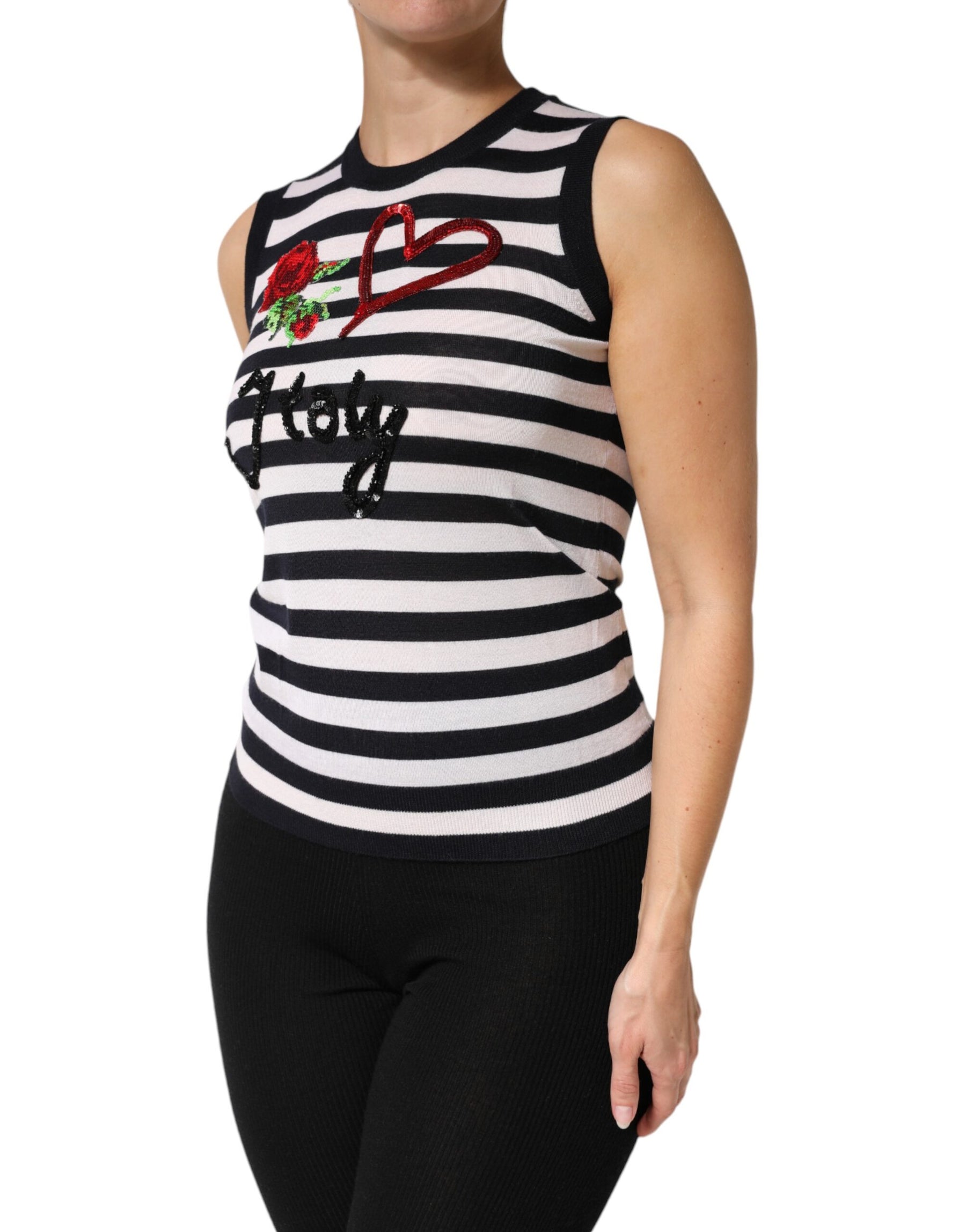 Dolce & Gabbana Schwarzes und weißes ärmelloses Oberteil aus Kaschmir und Seide