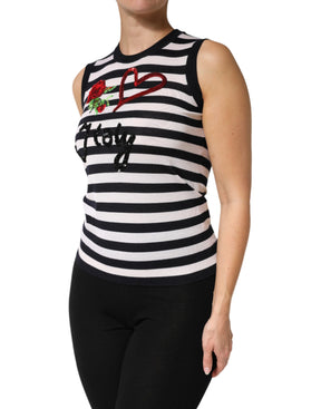 Dolce & Gabbana Schwarzes und weißes ärmelloses Oberteil aus Kaschmir und Seide