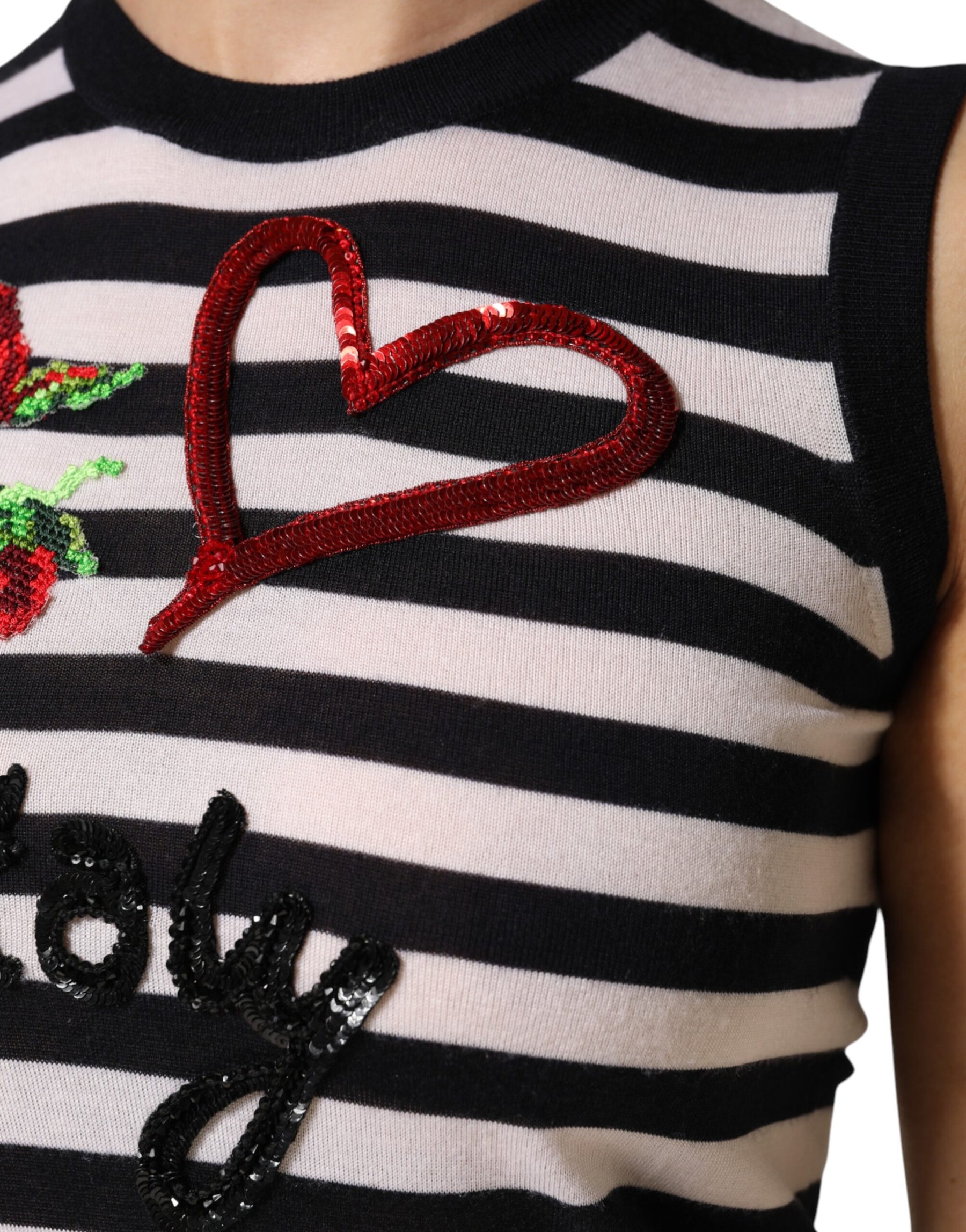 Dolce & Gabbana Schwarzes und weißes ärmelloses Oberteil aus Kaschmir und Seide