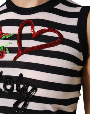 Dolce & Gabbana Schwarzes und weißes ärmelloses Oberteil aus Kaschmir und Seide