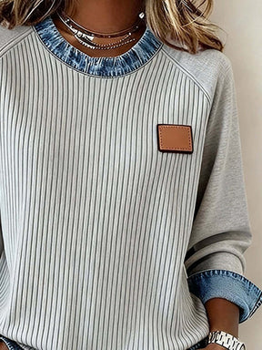 Winter Damen Sweatshirt hellgrau Denim Look kuschelig warm