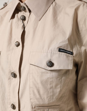 Dolce & Gabbana Beigefarbenes Langarm-Baumwollhemd mit Kragen