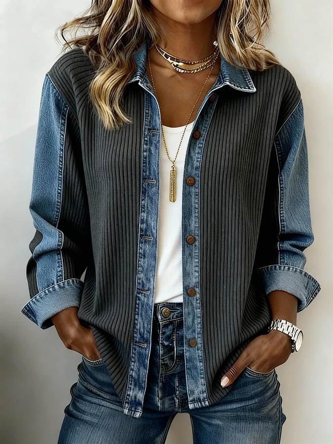 Damen Winter Patchwork Mantel Colorblock Oversize Casual