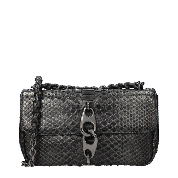 Tom Ford Silbergraue Schultertasche aus Pythonleder