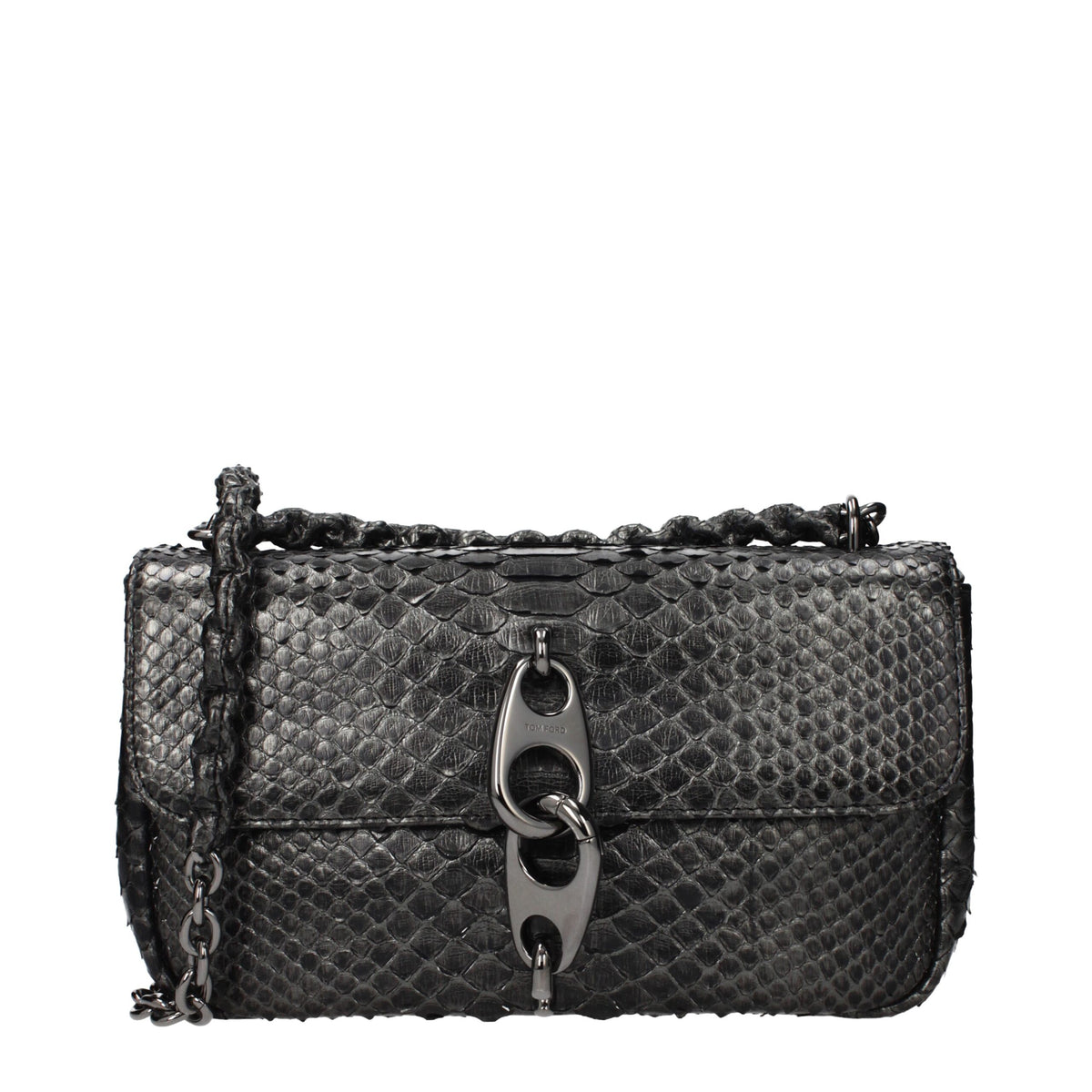 Tom Ford Silbergraue Schultertasche aus Pythonleder