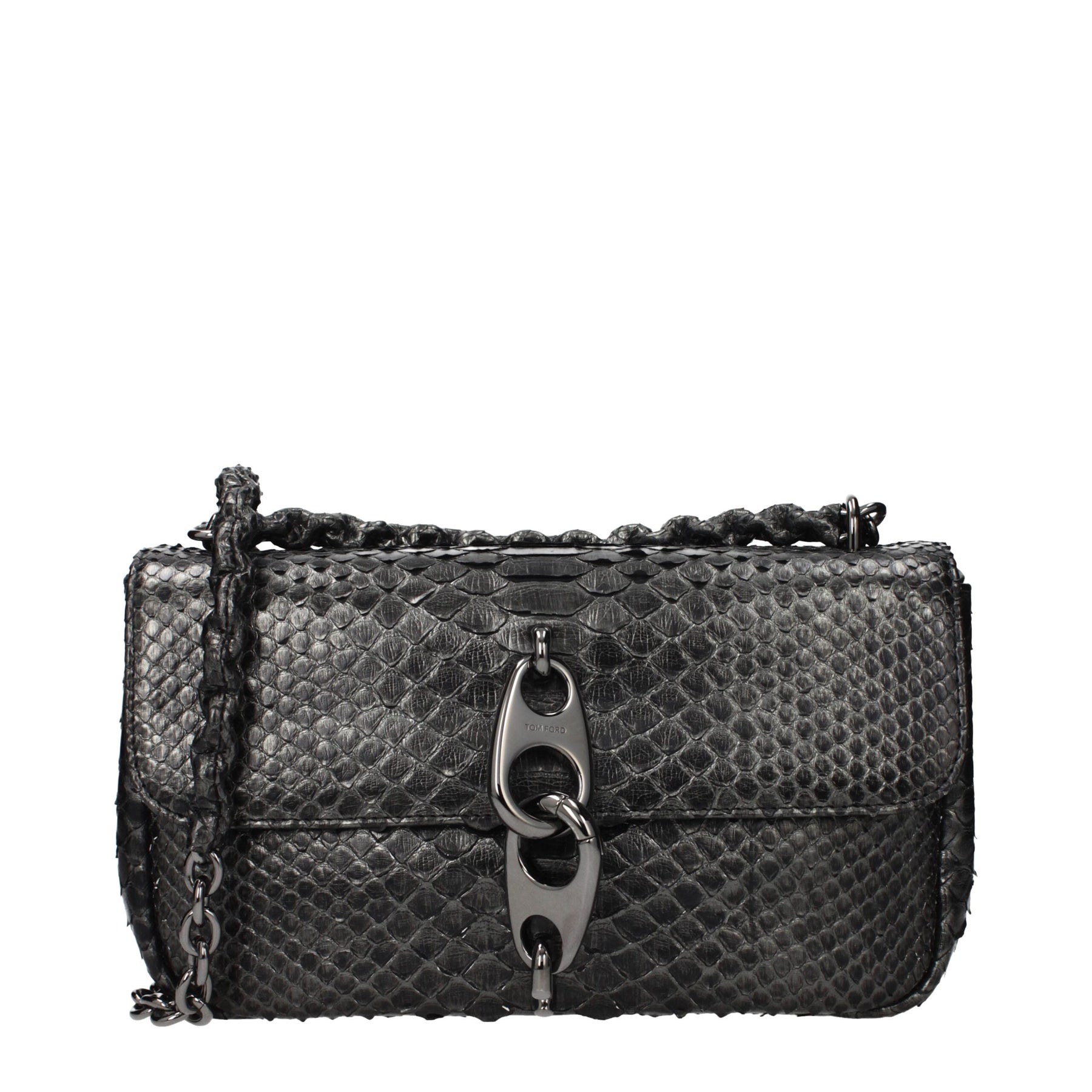 Tom Ford Silbergraue Schultertasche aus Pythonleder