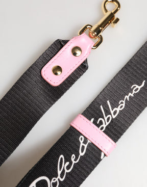 Dolce & Gabbana Schulterriemen aus schwarzem Canvas mit rosa Herz-Logo