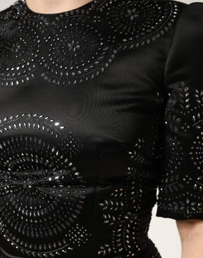 Dolce & Gabbana Schwarzes Kurzarm-Etui-Kleid mit Verzierungen