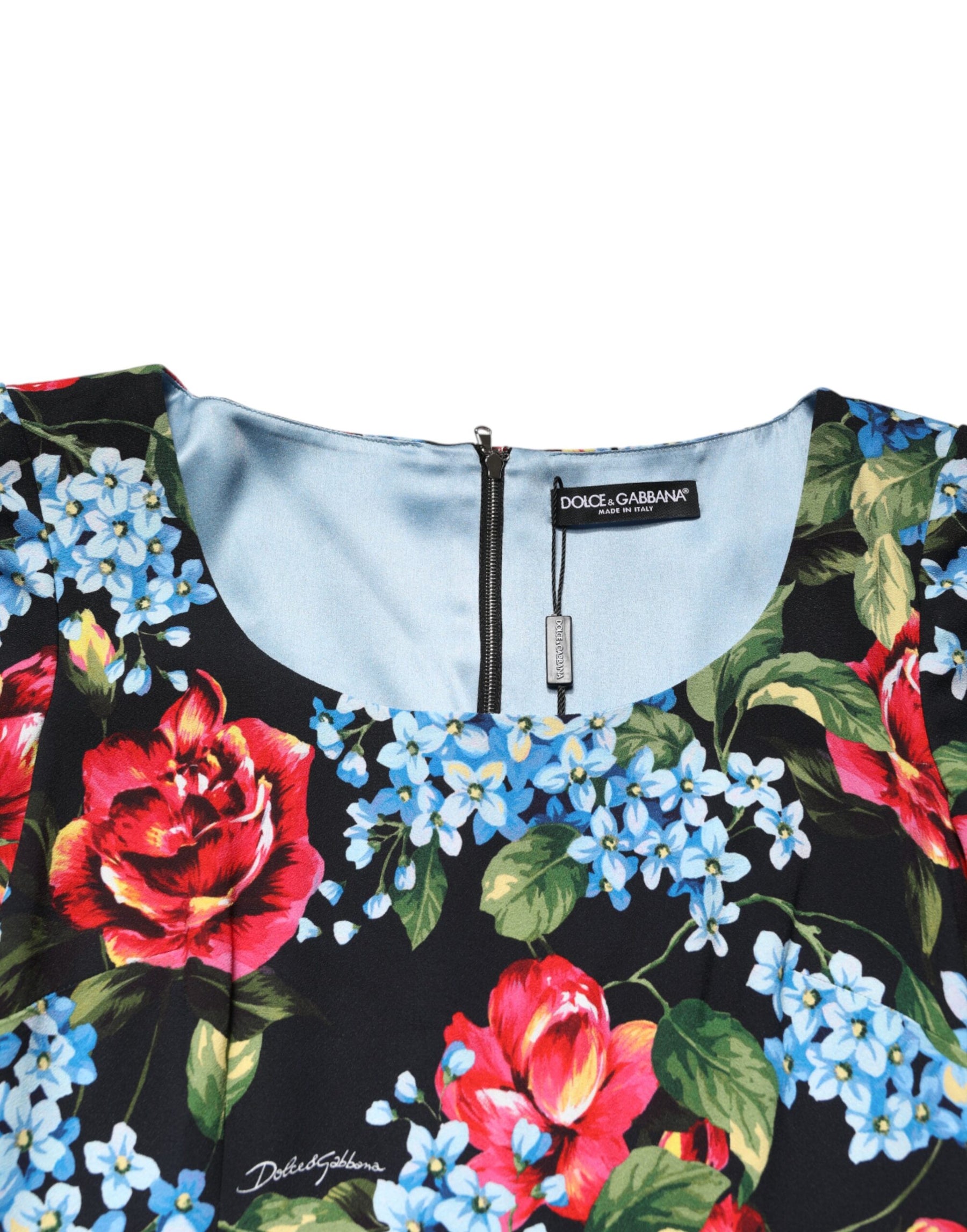 Dolce & Gabbana Schwarzes Midi-Etui-Kleid mit floralem Viskose-Print