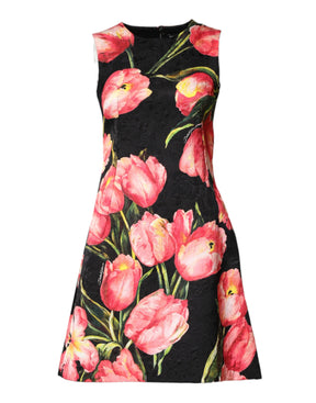 Dolce & Gabbana Schwarzes Minikleid mit floralem Viskose-Print