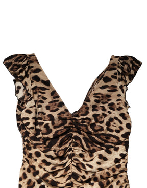 Dolce & Gabbana Braunes Leoparden-Etui-Midikleid ohne Ärmel