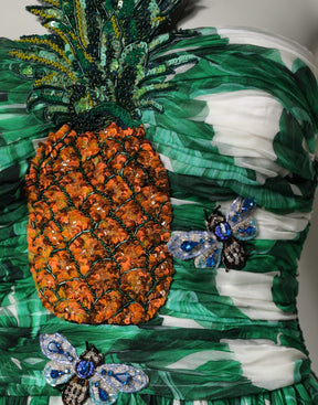 Dolce & Gabbana Grünes Ananas-Detail-Kleid mit Bananenblatt-Print