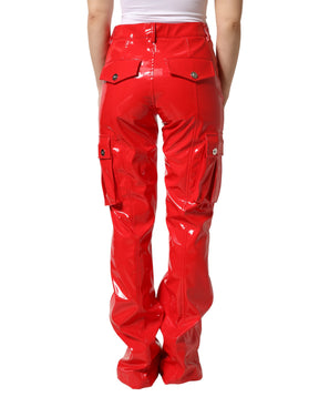 Dolce & Gabbana Rote, glänzende Polyester-Cargo-Bootcut-Hose