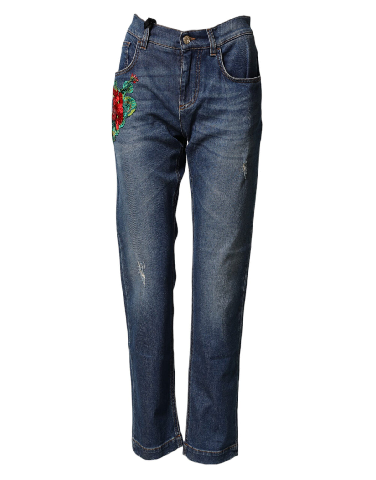 Dolce & Gabbana Blau bestickte Boyfriend-Jeans mit Blumenmuster