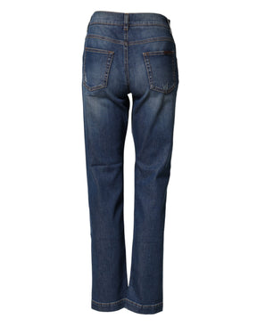 Dolce & Gabbana Blau bestickte Boyfriend-Jeans mit Blumenmuster