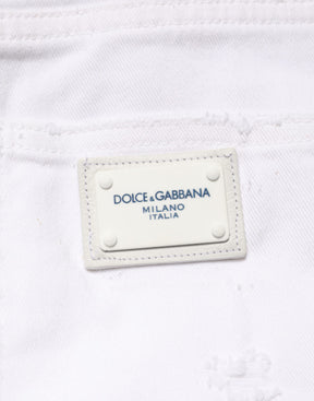 Dolce & Gabbana Weiße Distressed-Jeans im Boyfriend-Stil aus Baumwolle