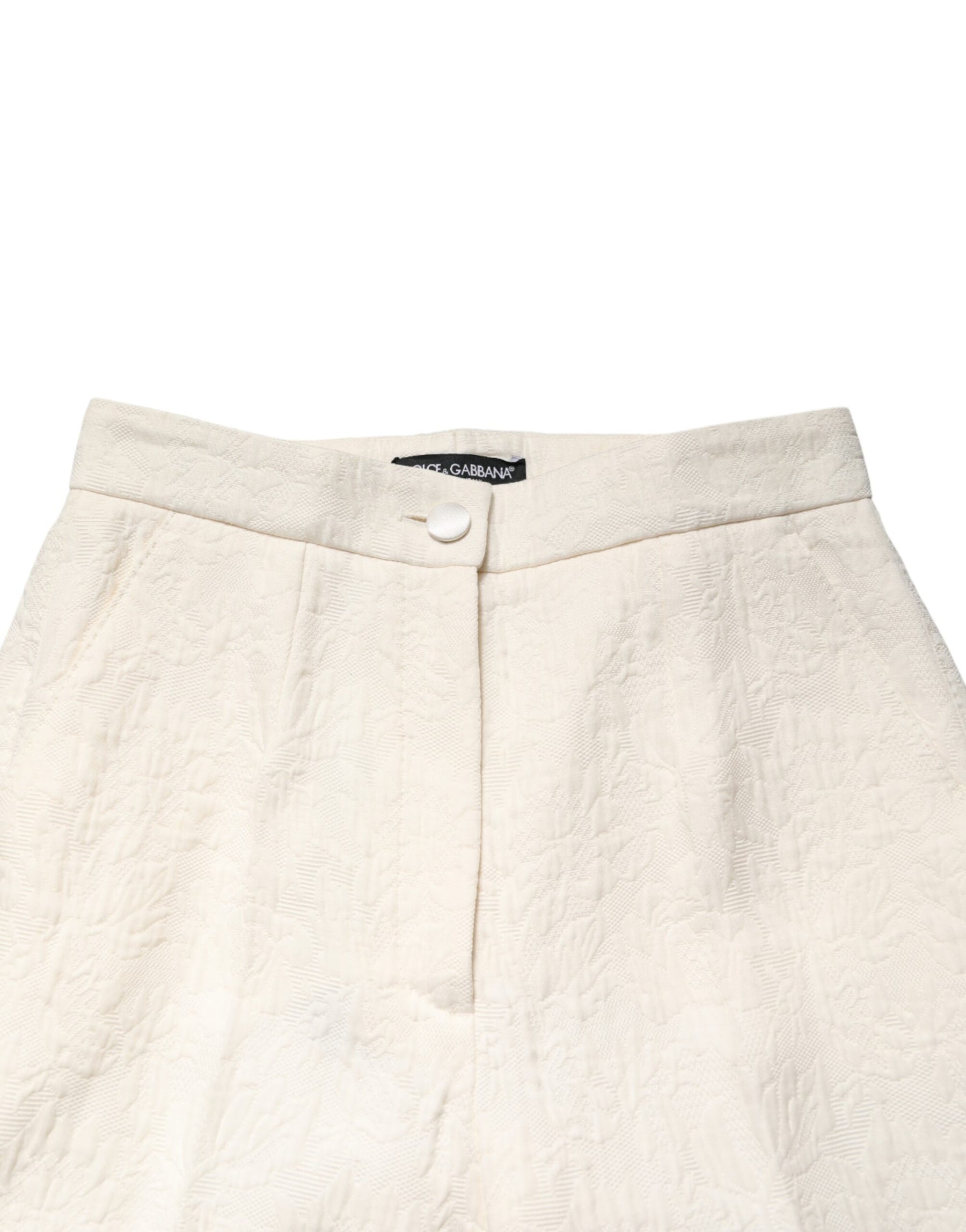 Dolce & Gabbana Weiße Baumwoll-Hose mit floralem Brokatmuster