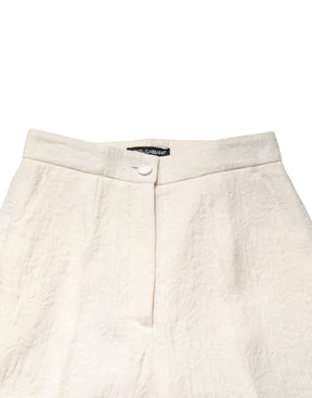 Dolce & Gabbana Weiße Baumwoll-Hose mit floralem Brokatmuster