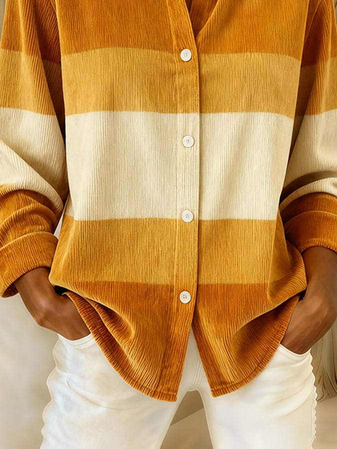 Winter Cordhemd Damen Oversize Karamell Creme warm & chic